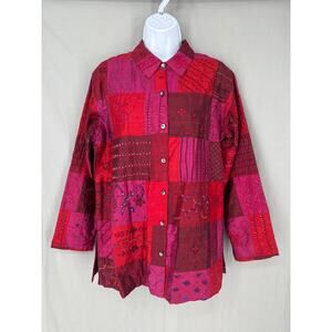 90s Vintage Jacket Womens Medium Pink Satin Patchwork Silk Beaded Boho Cottage